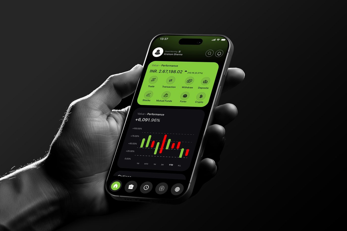 TradeX — Fintech App · UI/UX by No Fault Design